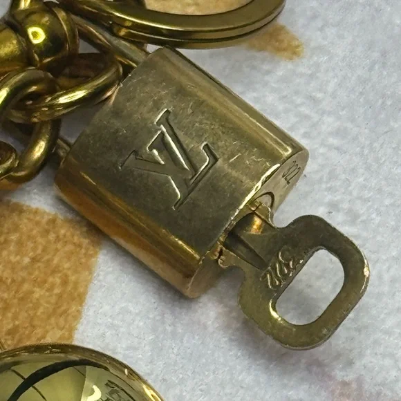 Louis Vuitton Authentic Padlock & Key with Gold Cherry Charm Keychain #322 - Picture 5 of 16